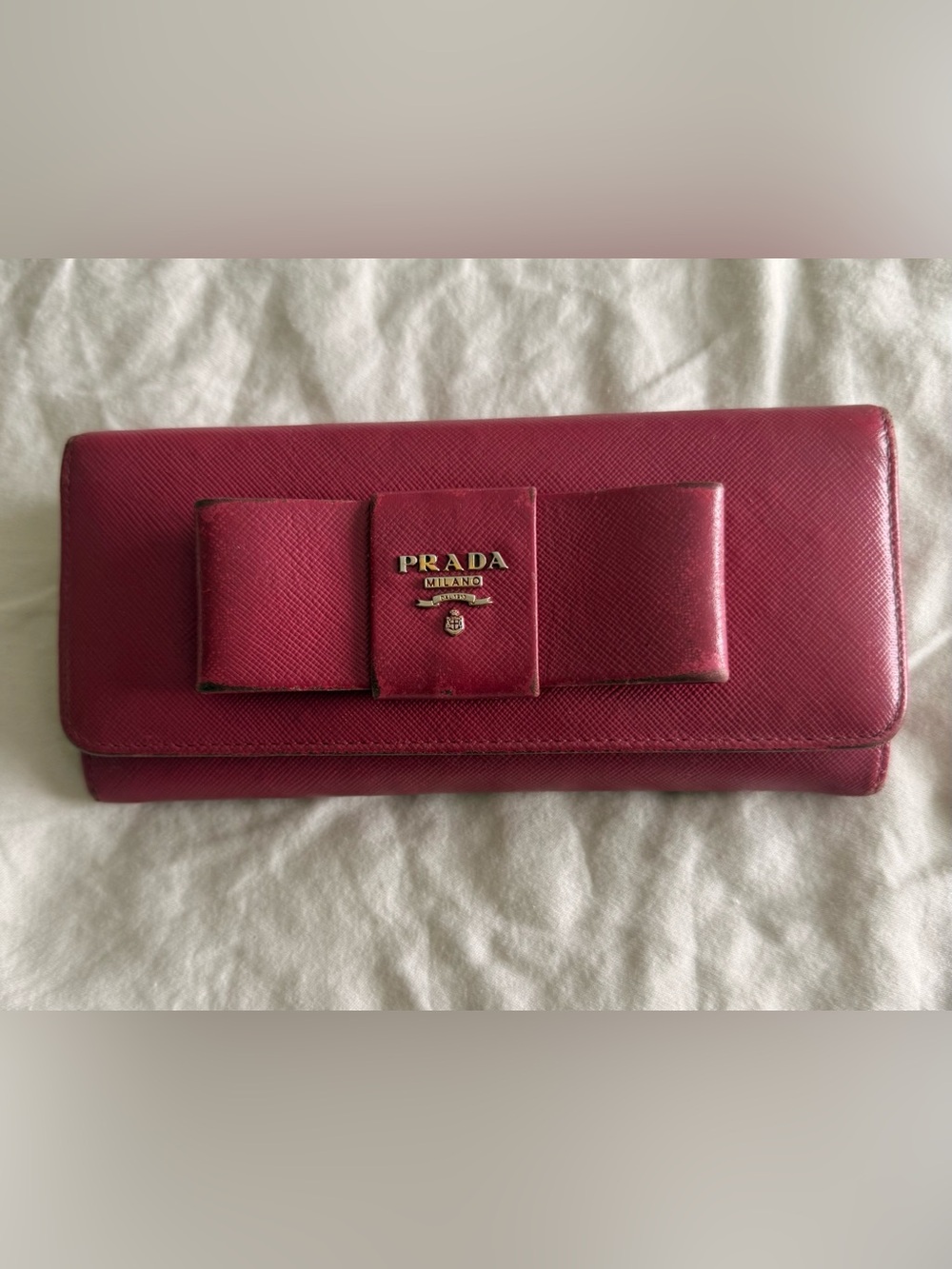 Prada Bow Continental Wallet in Deep Berry Red